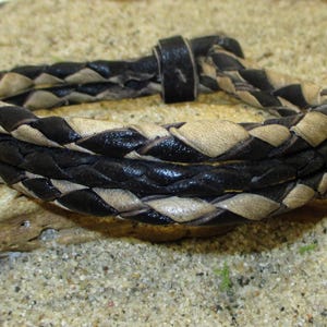 3-Strip Black and Beige Braided Leather Gris Gris Bracelet
