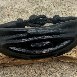 Large Black Leather Talisman Bracelet