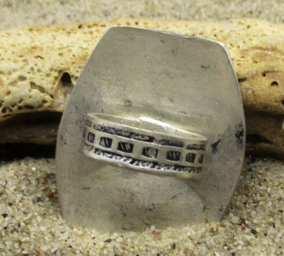 Silver Talisman Ring with Etched Script and Symbo… - image 2