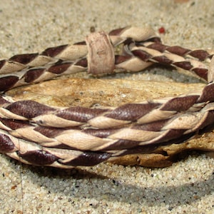3-Strip Brown and Beige Braided Leather Gris Gris Bracelet