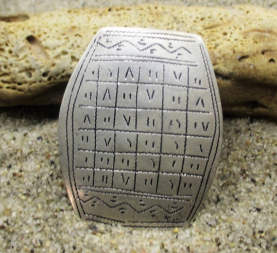 Silver Talisman Ring with Etched Script and Symbo… - image 1