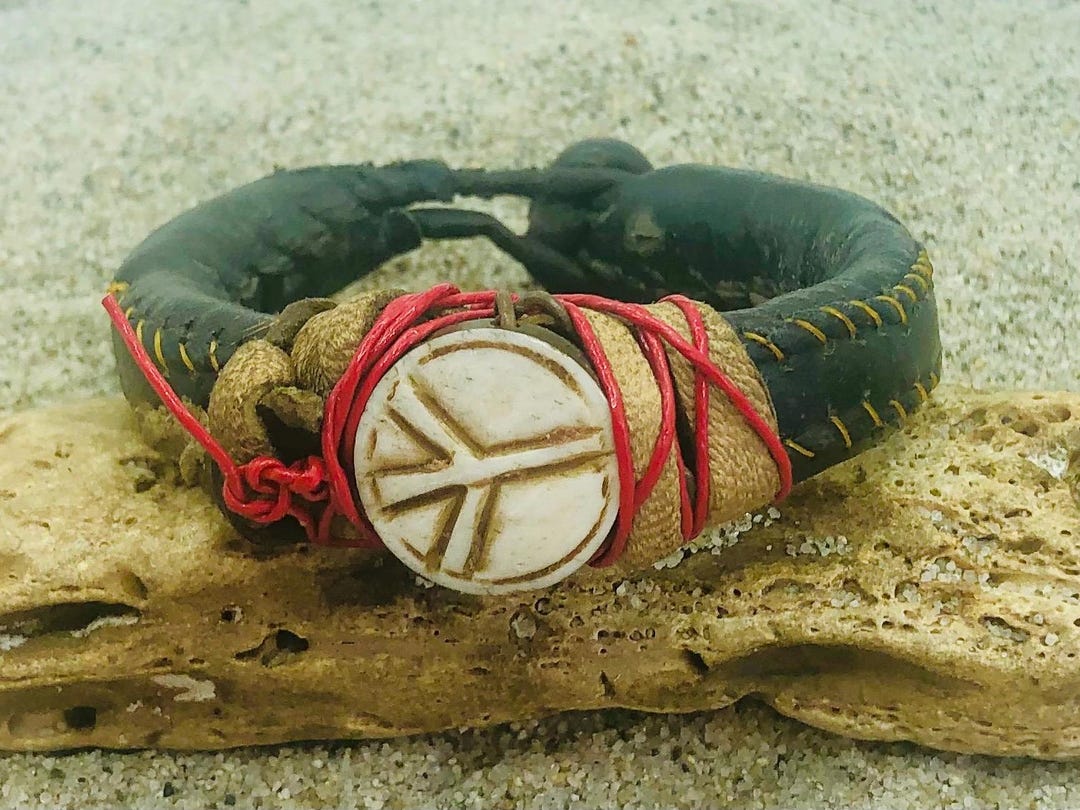 Wrapped Peace Sign Thick Black Leather Wrapped Peace Sign Gris Gris Bracelet - Etsy