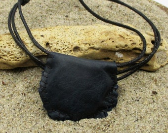 Dark Blue Leather and Gris Gris Amulet Necklace