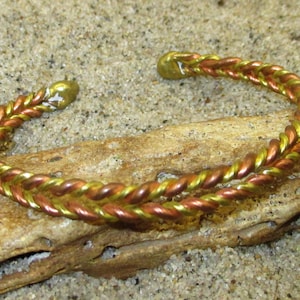 Thin Double Brass and Copper Twists West African Bracelet