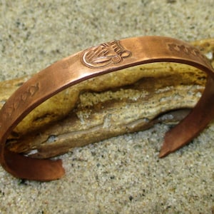 Flat Etched Bird Copper Open End West African Bracelet