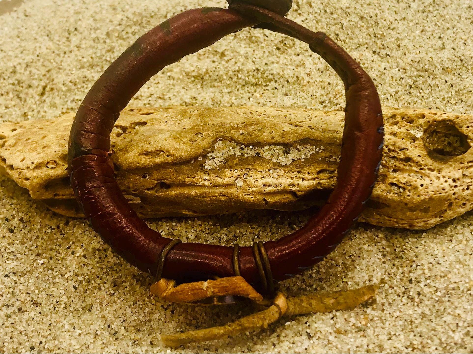 Wrapped Peace Sign Thick Red Leather Wrapped Peace Sign Gris Gris Bracelet - Etsy