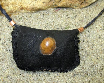 Black Leather, Copper and Brown Shell Gris Gris Necklace