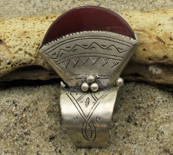 Old Silver and Carnelian Tuareg Sahara Ring Gem