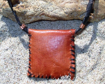 Light Brown Leather and Copper Gris Gris Amulet Necklace