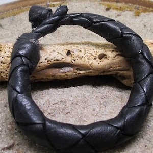 Black Braided Thick Leather Gris Gris Bracelet