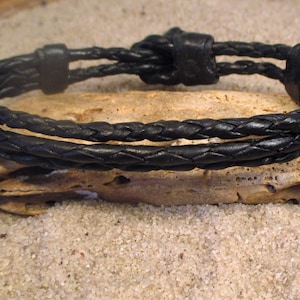 3-Strip Black Braided Leather Gris Gris Bracelet