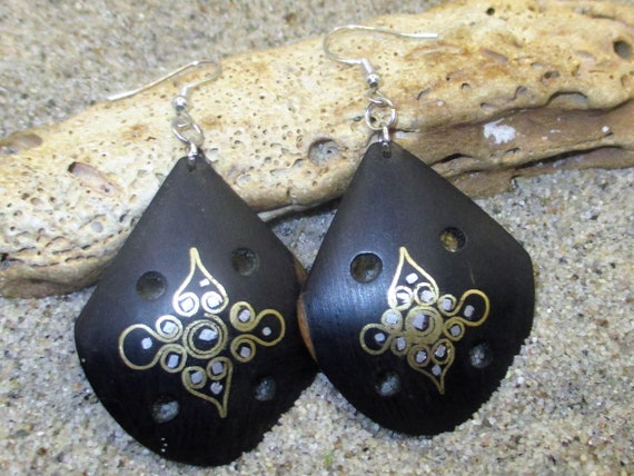 Old Tuareg Silver, Brass and Ebony Holed Earrings