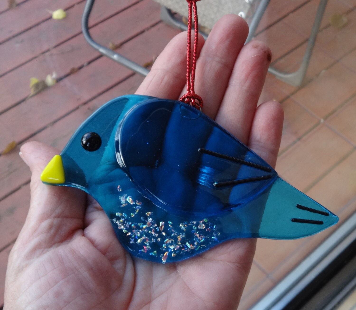 Fused Glass Bird Suncatcher Blue Fused Glass Bird Garden Etsy