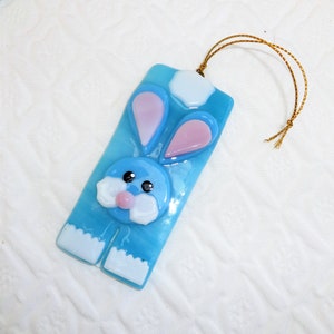 Blue Fused Glass Easter Bunny Sun Catcher, Summer Ornament, Rabbit Suncatcher, Fused Glass Holiday Suncatchers image 2