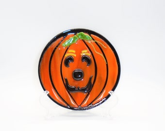 Gesmolten glazen pompoenlepelsteun, oranje gesmolten glazen zeepbakje, gesmolten glazen snoepschaal, Halloween-zeepschaal, pompoentheezakjeshouder