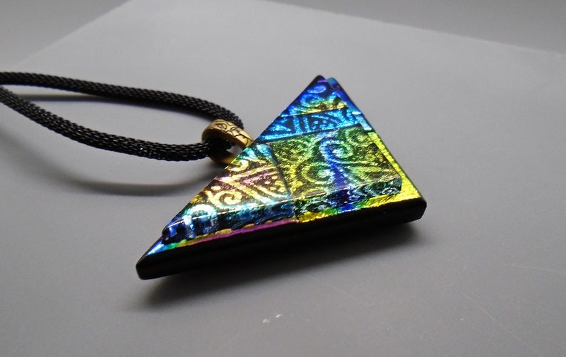 Dimensional Glass Pendant Zentangle Dichroic Glass Pendant Stained Glass Look Triangle Pendant Contemporary Rainbow Necklace