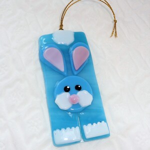 Blue Fused Glass Easter Bunny Sun Catcher, Summer Ornament, Rabbit Suncatcher, Fused Glass Holiday Suncatchers image 3