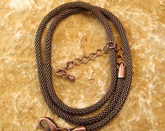 Copper Plated Mesh Necklace, Copper Mesh Choker, 16 or 18 inch Chain with 2 inch Extender