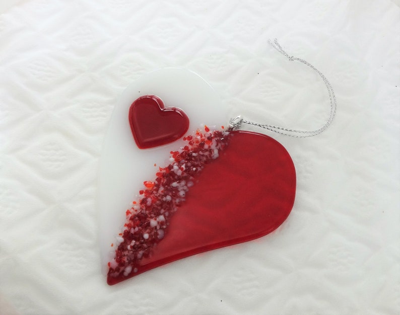 Stained Glass Red and White Glass Heart Glass Valentine Heart Suncatcher Fused Glass Valentine Heart Suncatcher Here/'s my Heart