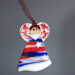 Small Red, White and Blue Fused Glass Angel, Patriotic Angel, 4th of July, Memorial Day, Military Stained Glass Angel Suncatcher image 2