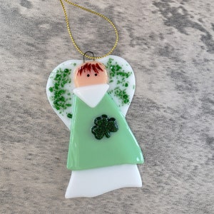 Small Fused Glass Irish Angel, Shamock Angel, St Patricks Day, Stained Glass Angel Suncatcher, Angel Ornament image 5