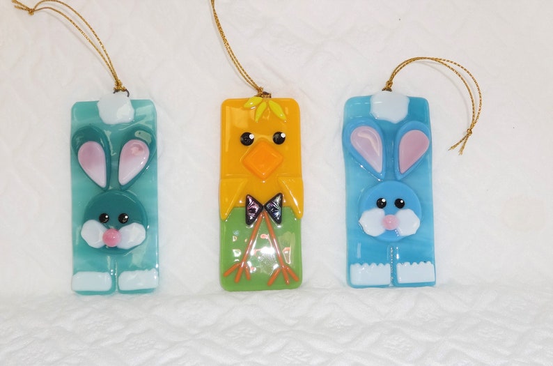 Blue Fused Glass Easter Bunny Sun Catcher, Summer Ornament, Rabbit Suncatcher, Fused Glass Holiday Suncatchers image 4