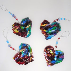 Patchwork Fused Glass Valentine Heart, Fused Glass Rainbow Heart Sun Catcher, Decorated Tree Ornament, Stained Glass Heart Suncatcher