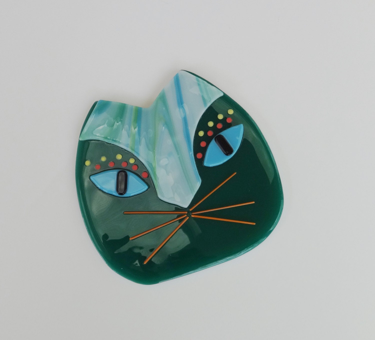 Green Fused Glass Cat Plate Fused Glass Wall Cat African Etsy