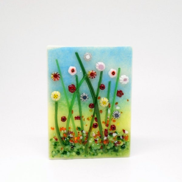 Fused Glass Flower Garden Tea Light Holder, Fused Glass Bouquet, Cottage Garden Candle, Fused Glass Flower Panel