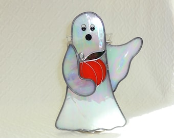 Large Stained Glass Halloween Ghost Votive Candle, Fall Halloween Home Decoration, Holiday Glass Candle Holder