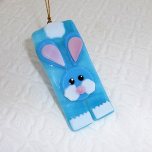 Blue Fused Glass Easter Bunny Sun Catcher, Summer Ornament, Rabbit Suncatcher, Fused Glass Holiday Suncatchers image 1