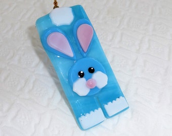 Blue Fused Glass Easter Bunny Sun Catcher, Summer Ornament, Rabbit Suncatcher,  Fused Glass Holiday Suncatchers