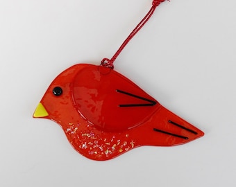 Fused Glass Bird Suncatcher, Red Fused Glass Bird, Garden Art, Red Stained Glass Bird Suncatcher, Red Bird Ornament