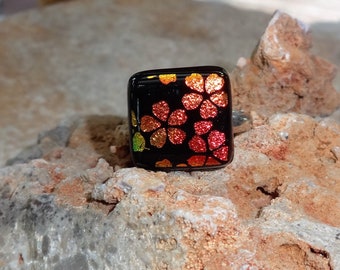 Dichroic Fused Glass Ring, Dichroic and Sterling Adjustable Ring, Asian Inspired Cherry Blossom Ring