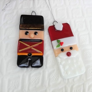 Fused Glass Christmas Ornament, Toy Soldier, Santa Claus, Fused Glass Holiday Suncatchers