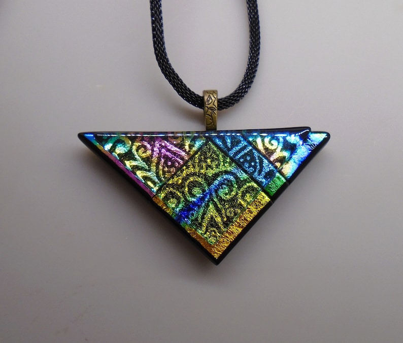 Dimensional Glass Pendant Zentangle Dichroic Glass Pendant Stained Glass Look Triangle Pendant Contemporary Rainbow Necklace