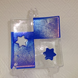 Star of David Fused Glass Dish, Judica, Blue and White Trinket Tray, Hanukkah, Fused Glass Plate, Glass Candy Dish, Glass Soap Dish