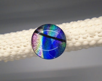 Round Rainbow  Dichroic Fused Glass Ring, Sterling Silver Band, Dichroic Fused Glass Ring, Dichroic and Sterling Adjustable Ring