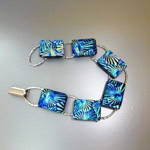 Dichroic Fused Glass Rainbow Bracelet, Glass Link Bracelet, Summer Jewelry, Flower Design Bracelet