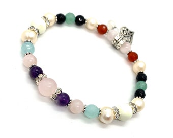 NONA Fertility Pregnancy Bracelet with Rose Quartz, Amethyst, Moonstone, Carnelian, Green Aventurine, Pearls and Chryophase for PCOS, TTC,