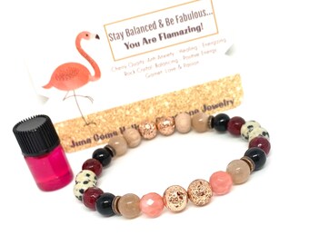 Rose Gold Gemstone Bracelet: Lava, Quartz, Garnet, Holistic Healing