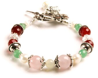 Sweet Pea Fertility Bracelet/ Healing Crystals/ Natural Gems/  moonstone, green aventurine, carnelian, crystals, pearls, rose quartz