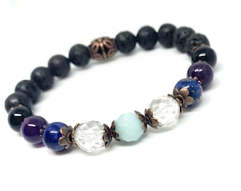 LAVA Gemstone Oil Diffuser Wellness bracelet, Anti Anxiety, sleep aid, Health, Stretch bracelet, Well-being,Holistic Healing, crystal energy