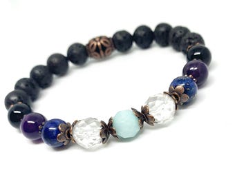 Be Calm Lava Gemstone Oil Diffuser Wellness bracelet, Anti Anxiety, Stretch, Well-being, Holistic Healing, crystal energy