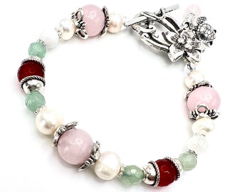 JUNO Fertility Bracelet with Rose Quartz, Moonstone, Carnelian, Green Aventurine, Pearls, Crystals- great pregnancy bracelet, TTC,IUI gift