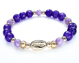 Self-Love Gemstone bracelet / Jade / Gold /Stretch / Purple / Beach / Shell beaded
