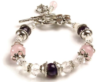 APHRODITE Fertility and Pregnancy Bracelet with Rose Quartz, Rock Crystal, Moonstone and Amethyst, TTC bracelet, IUI support,Crystal Healing