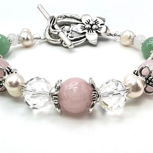 Hera Fertility Bracelet/ Green Aventurine, Rose Quartz, Moonstone, Pearls, Healing Crystal Jewelry