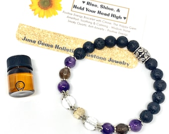 LAVA Gemstone Oil Diffuser Wellness bracelet, Positive Energy Stretch bracelet, Holistic Healing, Aromatherapy Holiday Gift