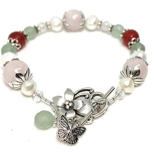 Juno Fertility Pregnancy Bracelet in Sterling Silver, Moonstone, Rose Quartz, Carnelian, holistic jewelry, crystal healing bracelet